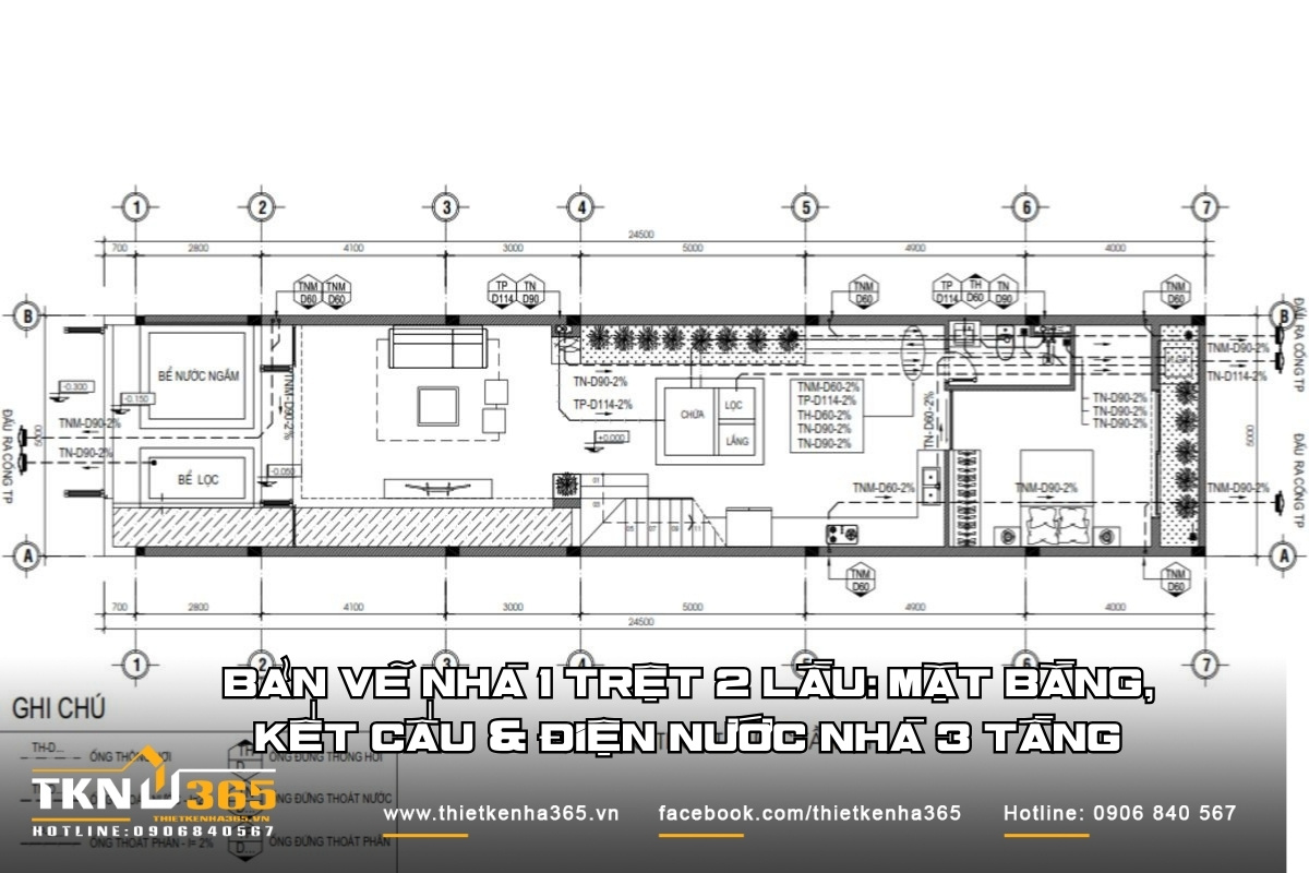 Bản Vẽ Nhà 1 Trệt 2 Lầu: Mặt Bằng, Kết Cấu & Điện Nước Nhà 3 Tầng