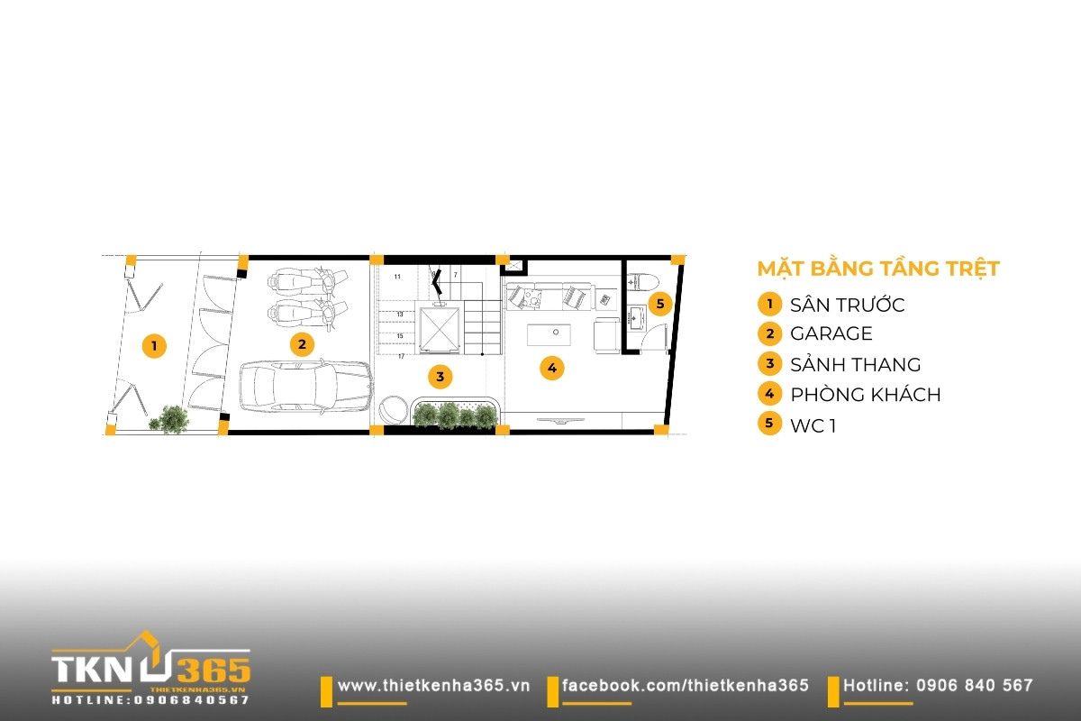 Mặt bằng bản vẽ nhà 1 trệt 2 lầu phổ biến ưu tiên tối ưu không gian hẹp, giếng trời cho nhà phố 4x15m