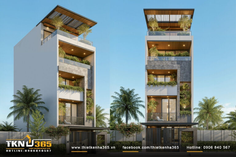 thiết kế nh&agrave; phố 5 tầng ở h&agrave; tĩnh