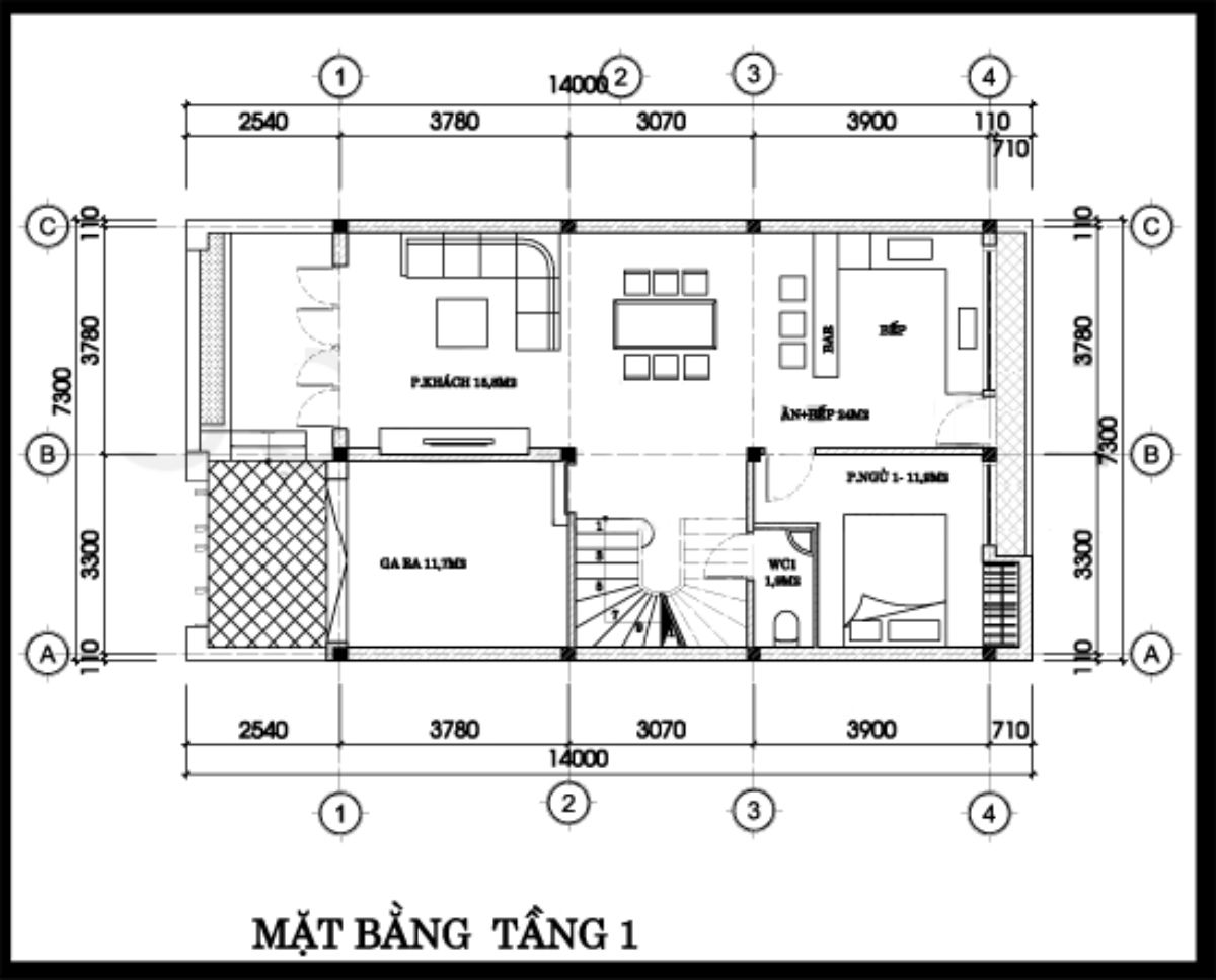 Bản vẽ nh&agrave; 7x15m ưu ti&ecirc;n ph&ograve;ng kh&aacute;ch rộng 25m2, đảm bảo kh&ocirc;ng gian sinh hoạt chung rộng tho&aacute;ng (Ảnh: Sưu tầm)