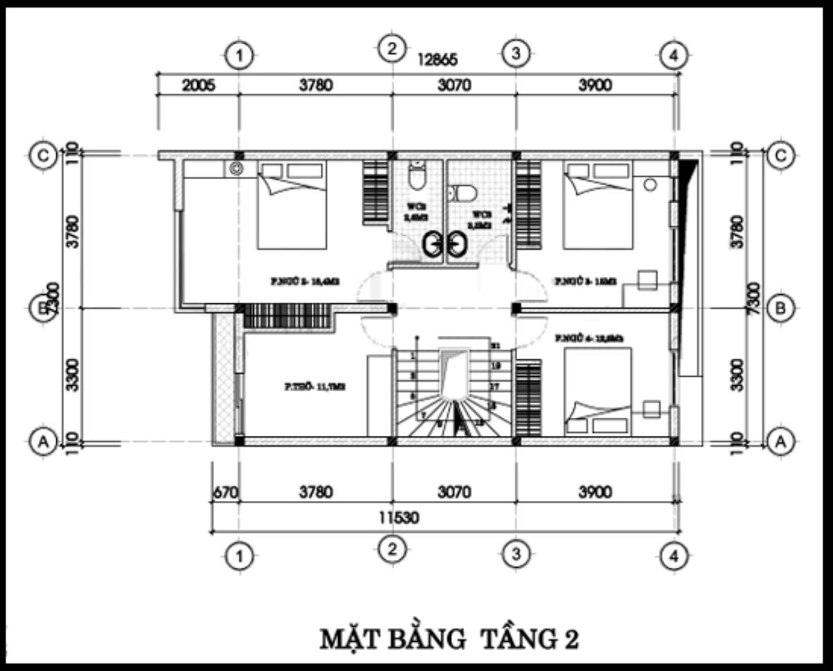 Bản vẽ mặt bằng tầng 2 nh&agrave; 7x15m 2 tầng (Ảnh: Sưu tầm)