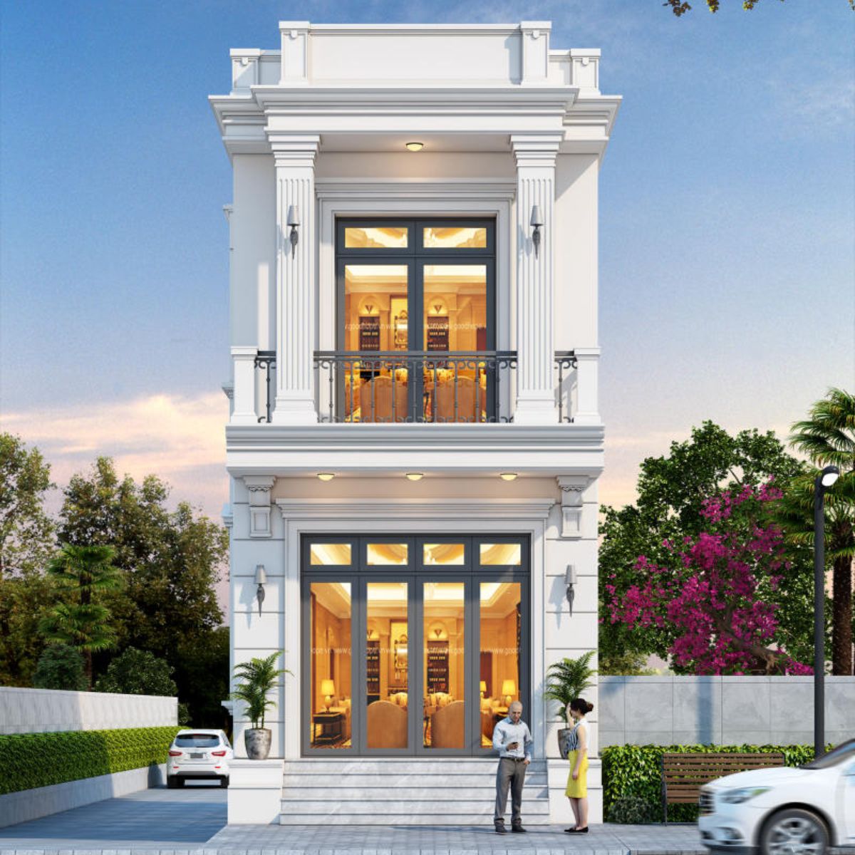 Mẫu nh&agrave; 1 trệt 1 lầu 6x20m phong c&aacute;ch t&acirc;n cổ điển với thiết kế mặt tiền ấn tượng, gi&uacute;p gia chủ khẳng định đẳng cấp v&agrave; c&aacute; t&iacute;nh (Ảnh: Sưu tầm)