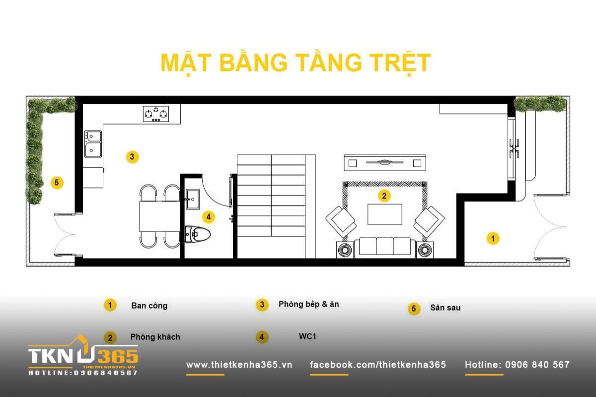 Nhà 1 trệt 2 lầu 5x15m dễ thiếu sáng nếu không có giải pháp lấy sáng hợp lý