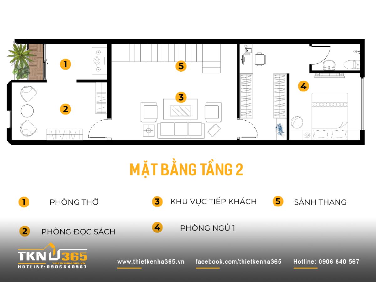 Bản vẽ nhà 1 trệt 2 lầu 6x15 bố trí phòng thờ ở tầng trên cùng để đảm bảo không gian thờ cúng linh thiêng và trang nghiêm