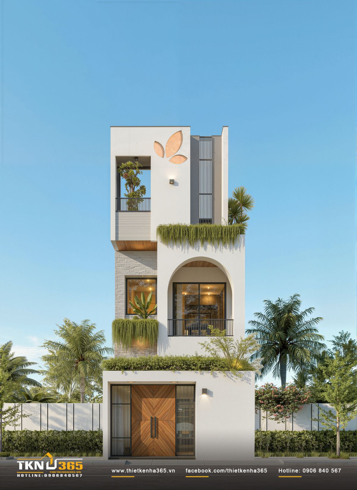 Nhà phố 3 tầng tại Trà Vinh chinh phục mọi ánh nhìn với mặt tiền vòm cong và ban công xanh