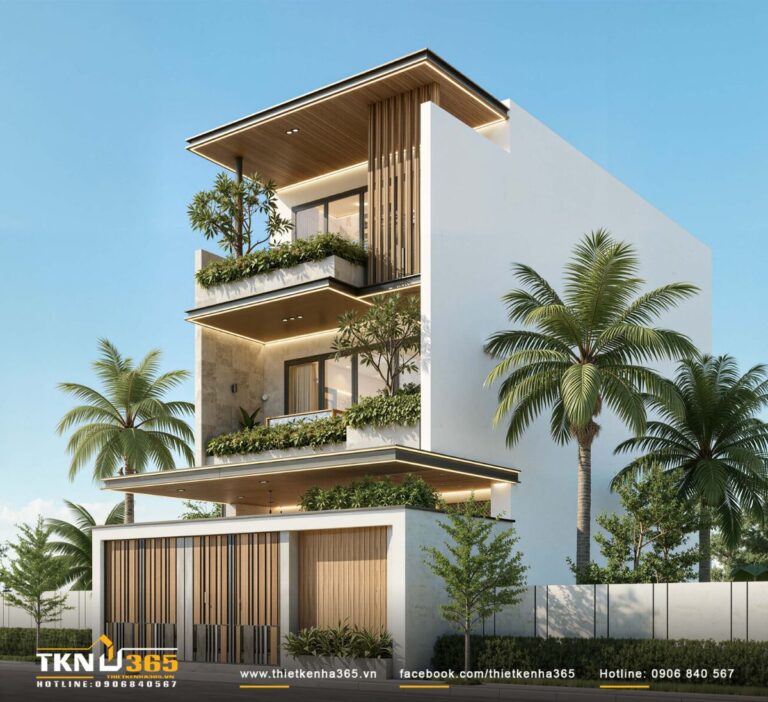 Nh&agrave; phố 3 tầng 6x16m thiết kế mặt tiền xanh tạo lớp đệm điều tiết nắng gi&oacute;