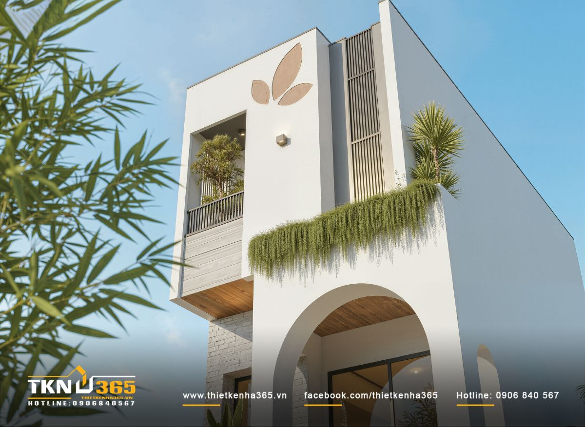 Lam đứng tầng tr&ecirc;n c&ugrave;ng vừa che nắng vừa tạo điểm nhấn h&igrave;nh khối, ho&agrave;n thiện diện mạo hiện đại cho nh&agrave; phố 3 tầng 4x15m