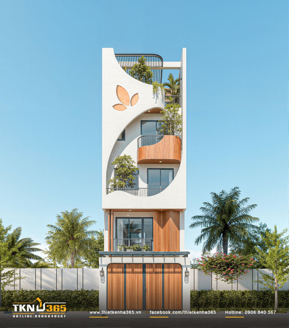 Thiết kế nh&agrave; phố 4 tầng 5x15m tại Ki&ecirc;n Giang nổi bật với mặt tiền cong mềm mại, tạo h&igrave;nh khối nhẹ nh&agrave;ng v&agrave; thu h&uacute;t