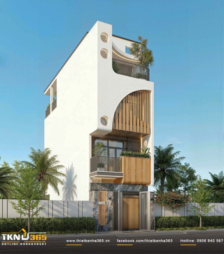 Nh&agrave; phố 4 tầng hiện đại chọn đường cong l&agrave;m điểm nhấn cho mặt tiền hẹp ngang