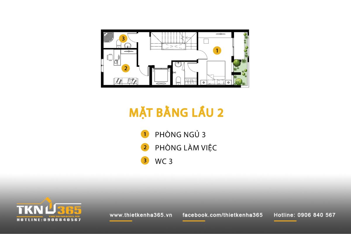 Mặt bằng lầu 2 nh&agrave; phố 4 tầng kết hợp ph&ograve;ng ngủ v&agrave; ph&ograve;ng l&agrave;m việc ri&ecirc;ng biệt, đảm bảo sự y&ecirc;n tĩnh v&agrave; linh hoạt trong sử dụng