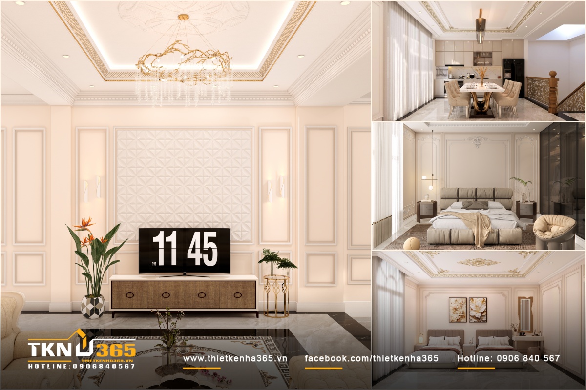 Nội thất được bố trí chỉn chu trong mẫu nhà tân cổ điển