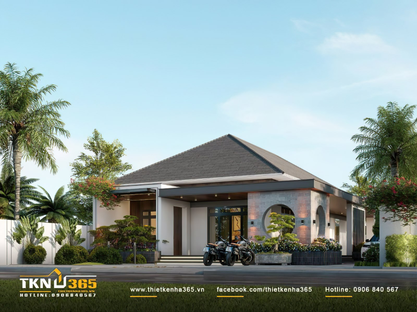 Biệt thự 1 tầng 100m2 cần xây dựng trên lô đất có diện tích đủ rộng để bố trí sân vườn và những khoảng xanh cần thiết