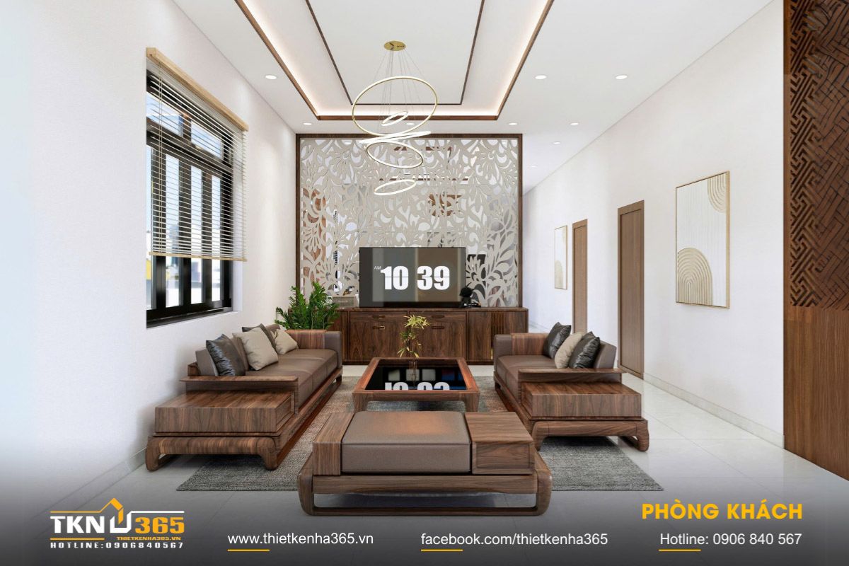 Biệt thự 1 tầng 200m2 bố trí không gian sinh hoạt chung ở vị trí trung tâm