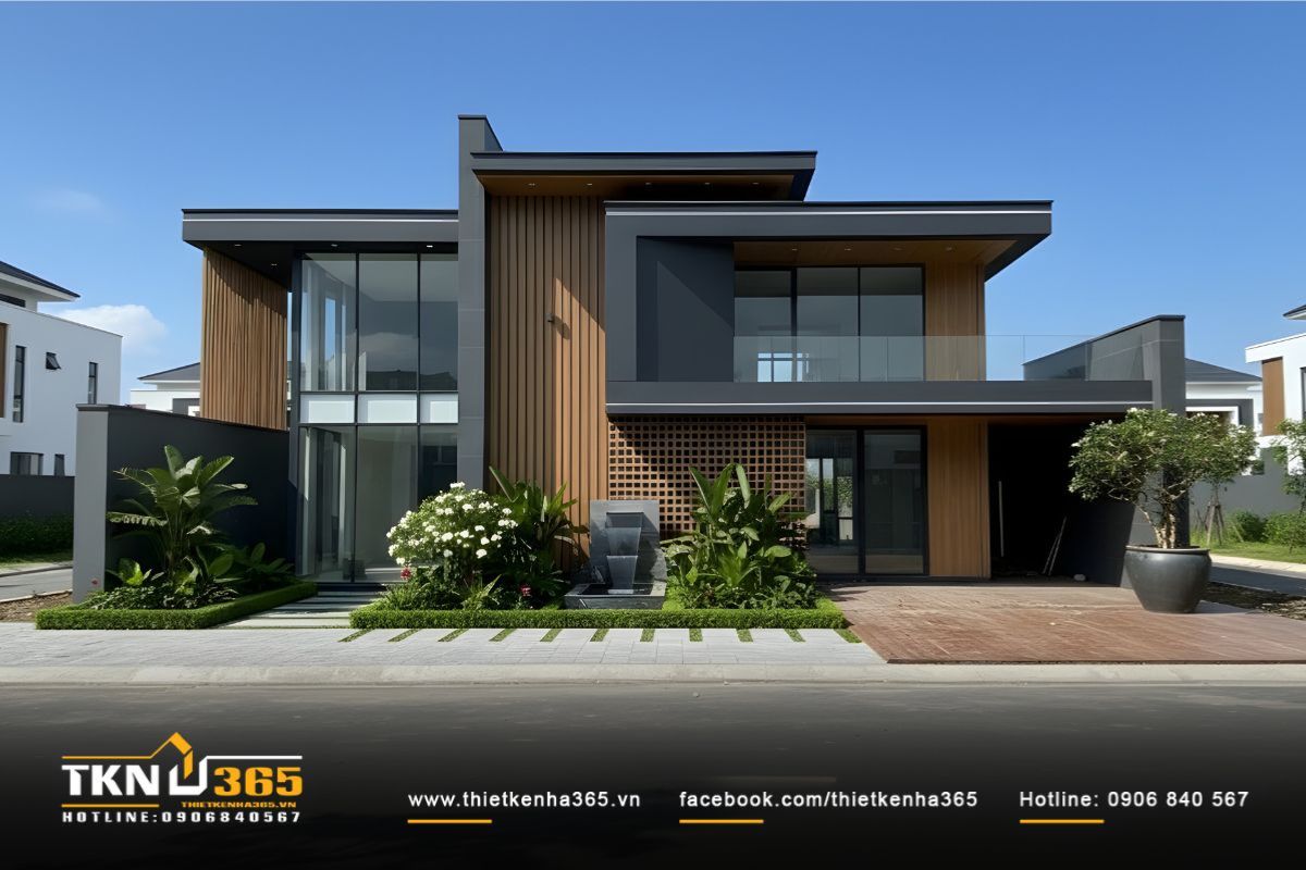 Mẫu biệt thự 2 tầng hiện đại 10x15 thiết kế đơn giản, đường nét rõ ràng