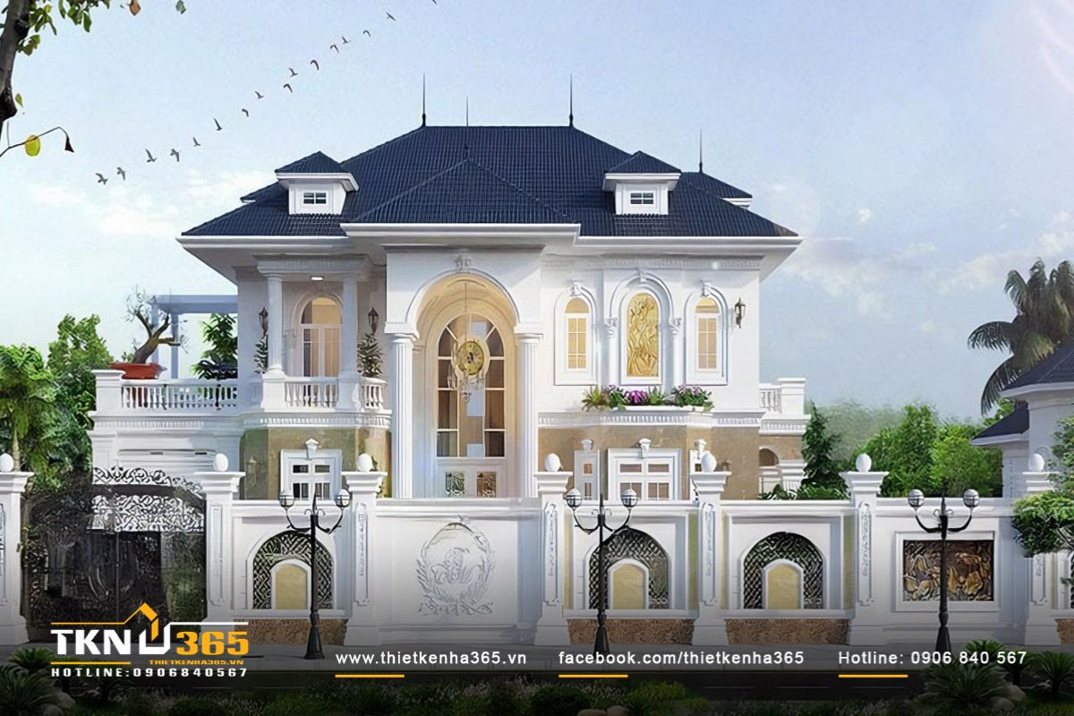 Mẫu thiết kế biệt thự 2 tầng 150m2 phong cách tân cổ điển gây ấn tượng với phào chỉ và hoa văn tinh xảo