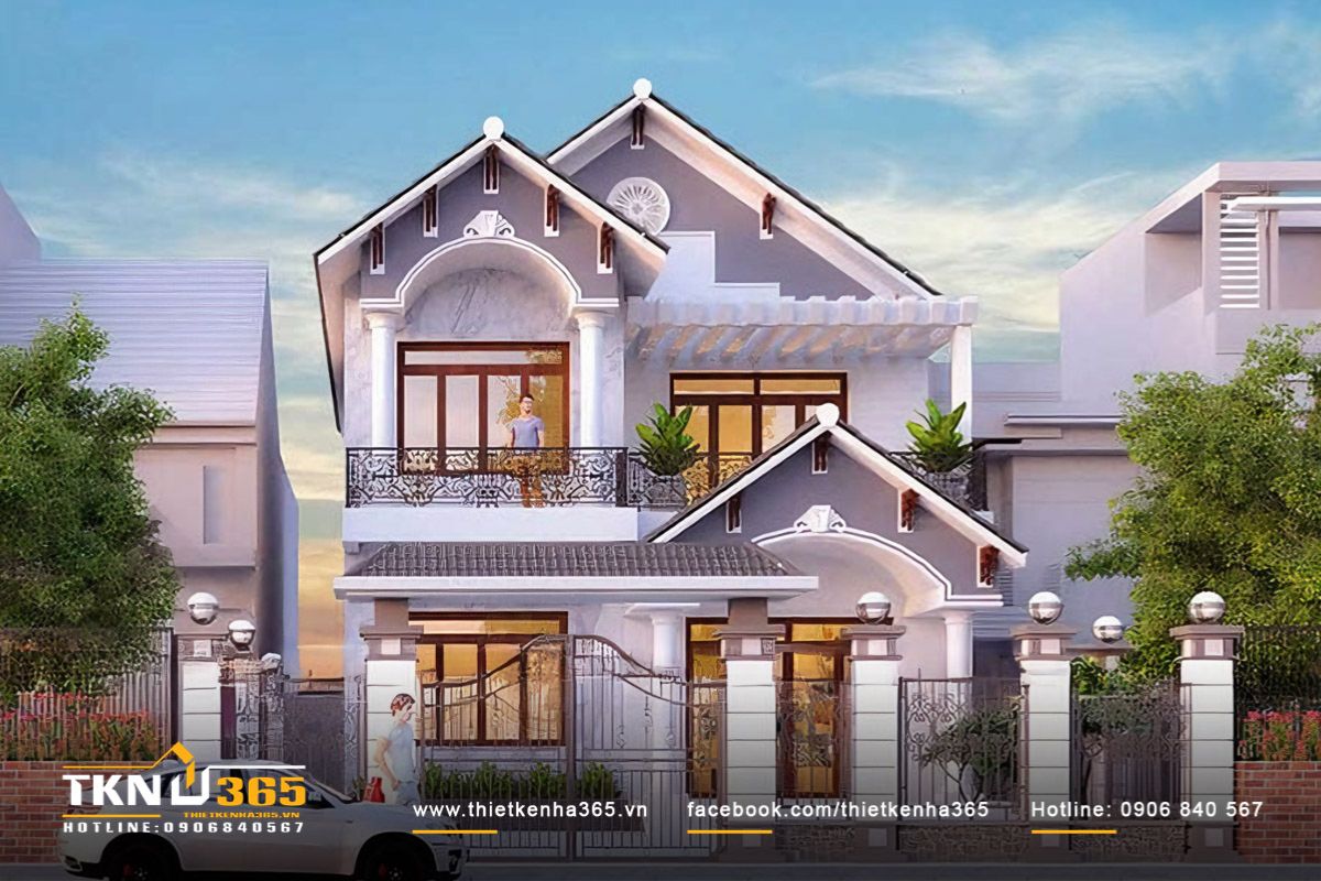 Mẫu biệt thự 2 tầng mái thái 10x15 chống nóng hiệu quả nhờ kết cấu mái dốc