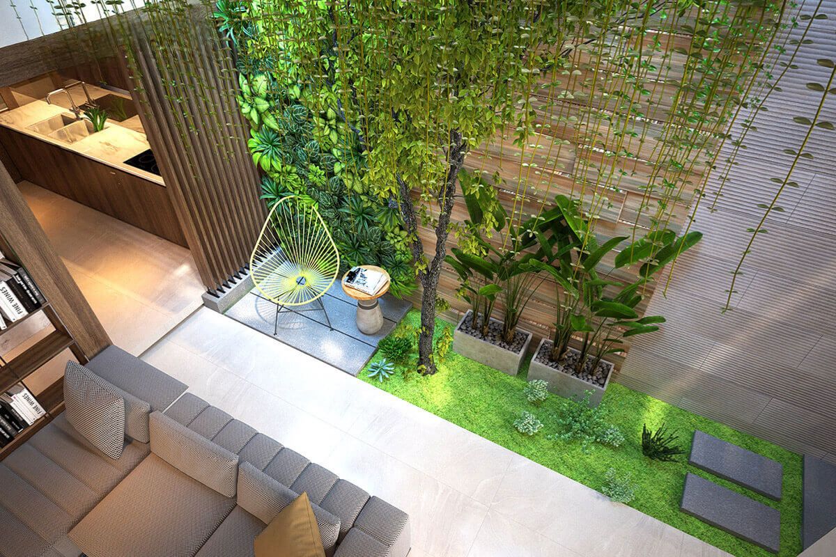 Thiết kế nội thất giếng trời đẹp nâng tầm thẩm mỹ của không gian nhà phố (Ảnh: Sưu tầm)