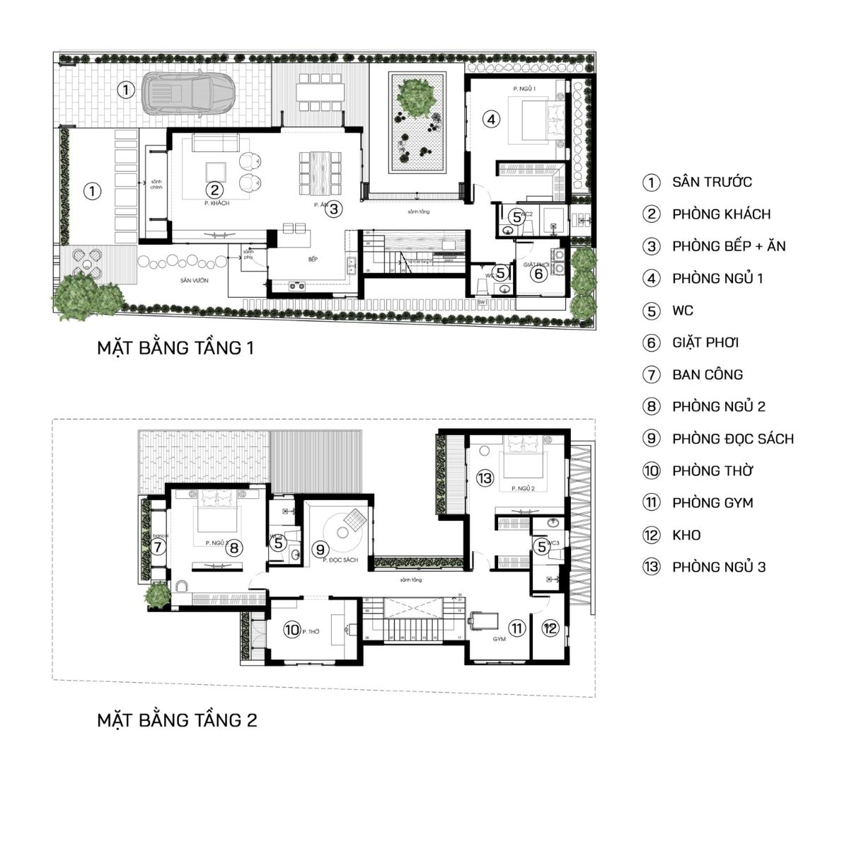 Bản vẽ mặt bằng nhà mái Nhật 2 tầng tách biệt rõ ràng không gian sinh hoạt chung và riêng (Ảnh: Sưu tầm)