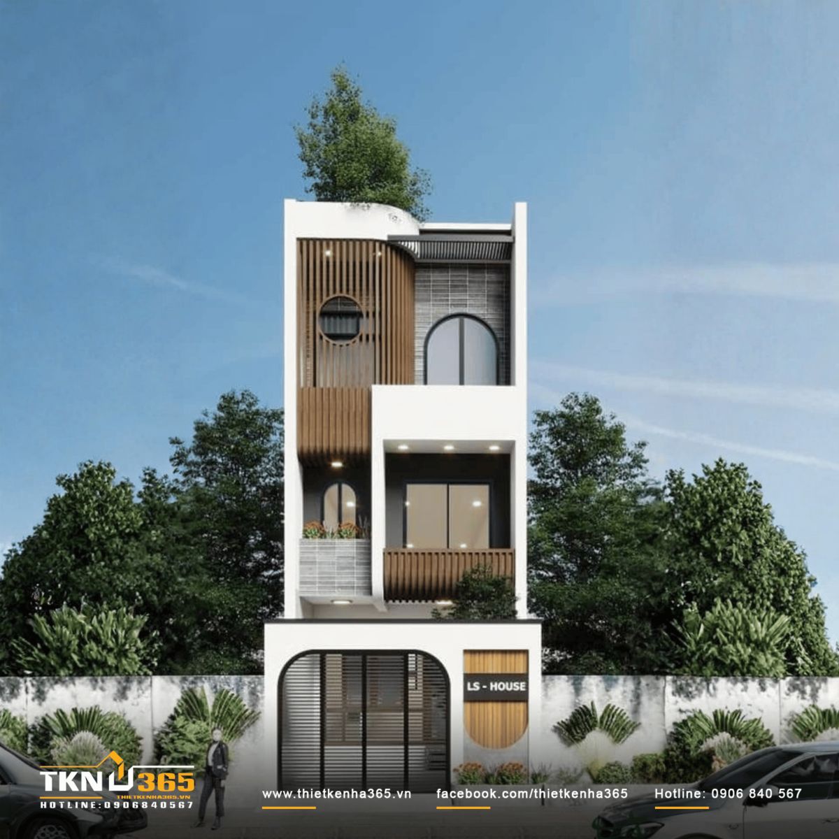 Mẫu nhà 3 tầng 4x18m có gara thiết kế thông thoáng, đáp ứng nhu cầu sử dụng của gia đình hiện đại