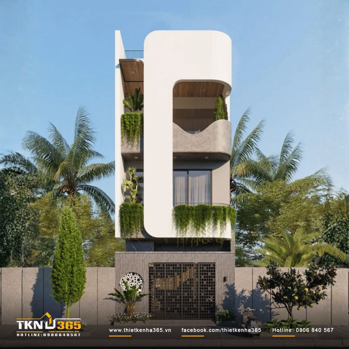 Nhà 3 tầng 4x18m ưu tiên sử dụng cửa kính lớn ở mặt tiền và ban công để tối ưu ánh sáng