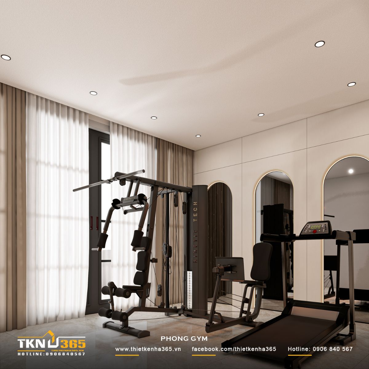 Không gian tận dụng tối đa ánh sáng tự nhiên qua hệ cửa lớn, kết hợp thông gió hiệu quả, tạo cảm giác thoáng đãng và dễ chịu khi luyện tập