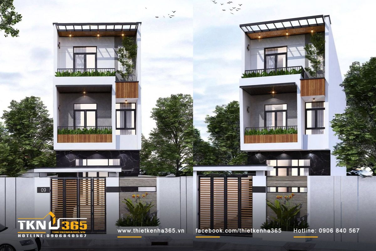 Mẫu nhà phố 3 tầng 5x20m phong cách tối giản sở hữu thiết kế gọn gàng cùng gam màu trung tính trang nhã