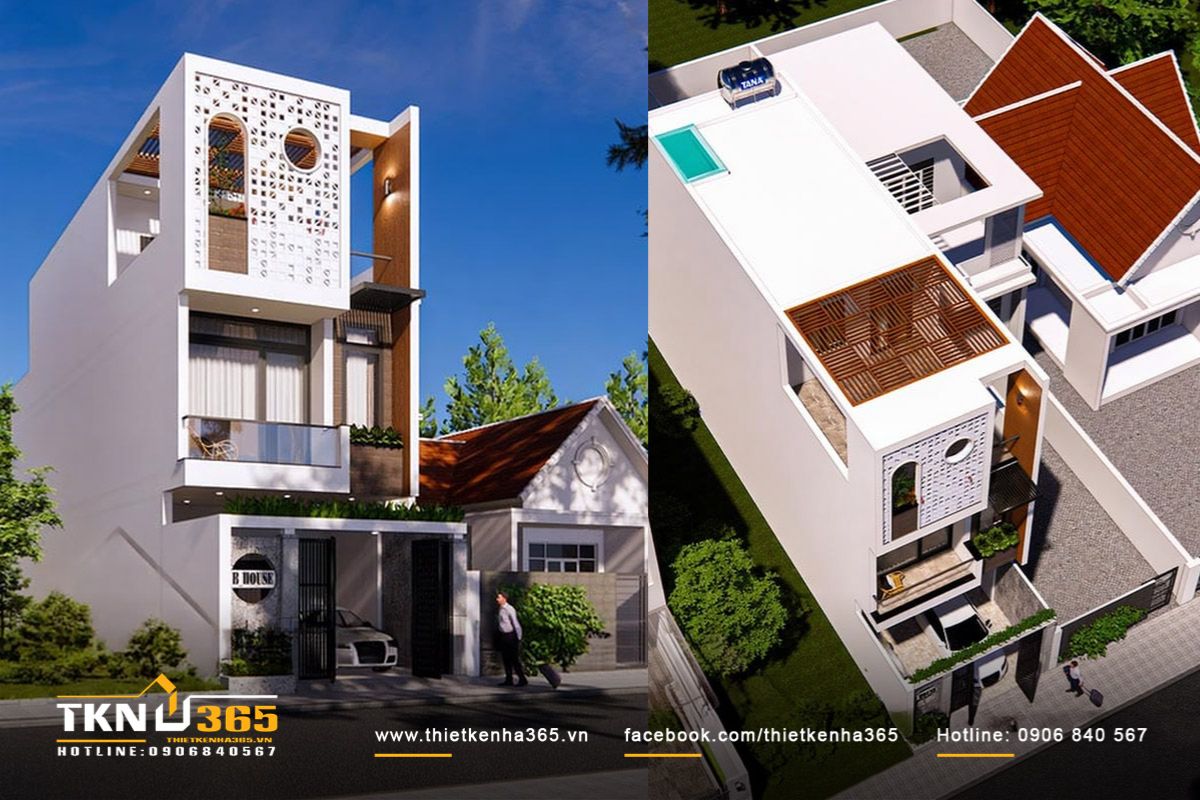 Mẫu nhà phố 3 tầng 5x20m có giếng trời, đảm bảo khả năng lấy sáng và lấy gió tự nhiên
