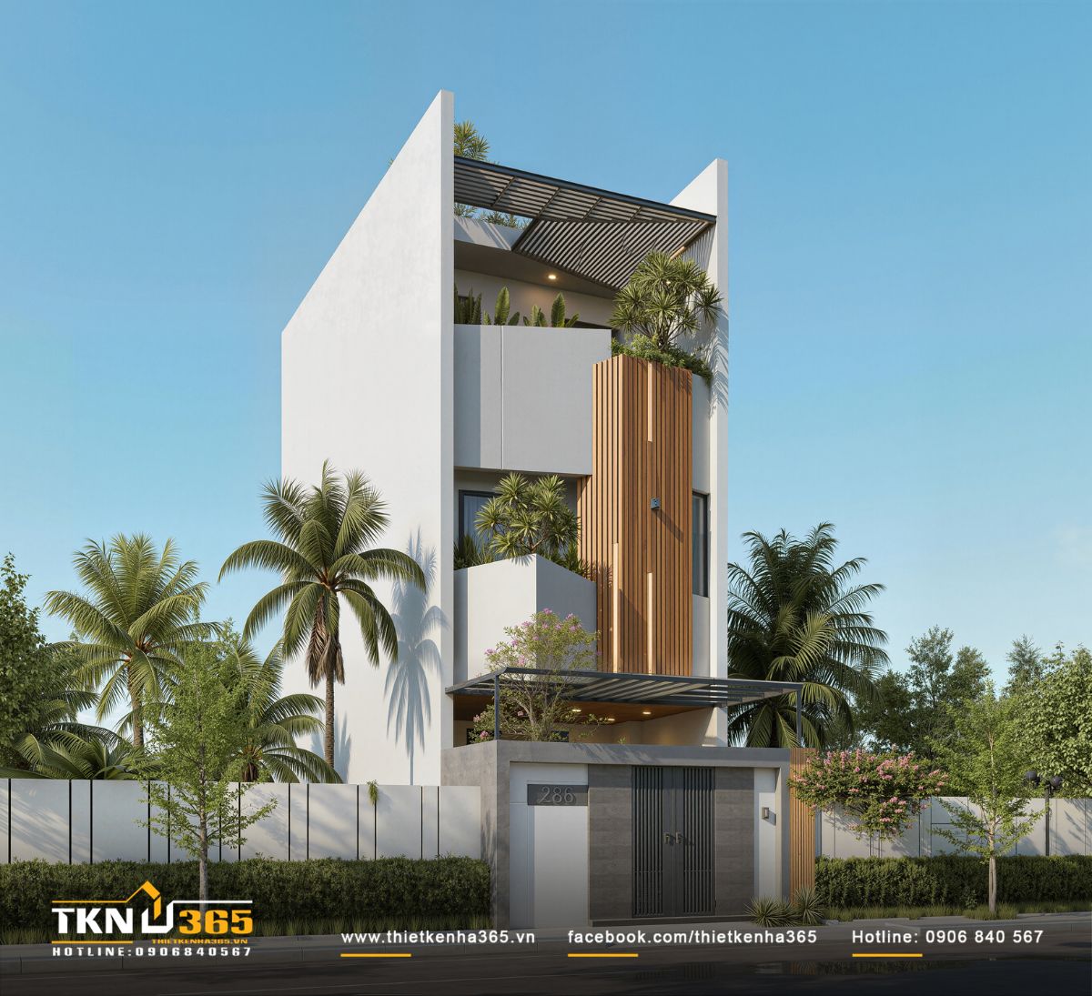 H&igrave;nh khối vu&ocirc;ng vức kết hợp mảng xanh gi&uacute;p nh&agrave; phố 4 tầng vừa k&iacute;n đ&aacute;o vừa th&ocirc;ng tho&aacute;ng, g&oacute;p phần điều h&ograve;a vi kh&iacute; hậu