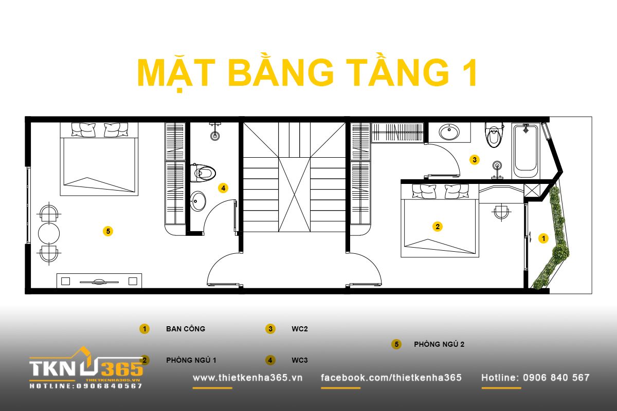 Tầng 1 bố tr&iacute; ph&ograve;ng ngủ kết hợp ban c&ocirc;ng đ&oacute;n gi&oacute;, đảm bảo sự ri&ecirc;ng tư nhưng vẫn duy tr&igrave; th&ocirc;ng tho&aacute;ng tự nhi&ecirc;n