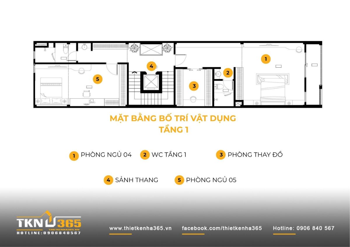 Các phòng ngủ phân bổ trước - sau, lõi thang ở giữa giữ vai trò phân tách và kết nối, không gian riêng tư bắt đầu được thiết lập rõ ràng hơn