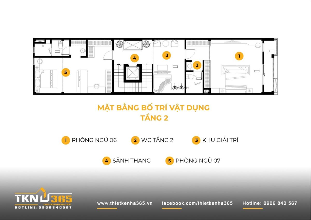 Bố cục nhà phố 4 tầng tiếp tục duy trì nguyên tắc phân vùng, kết hợp thêm khu giải trí ở trung tâm