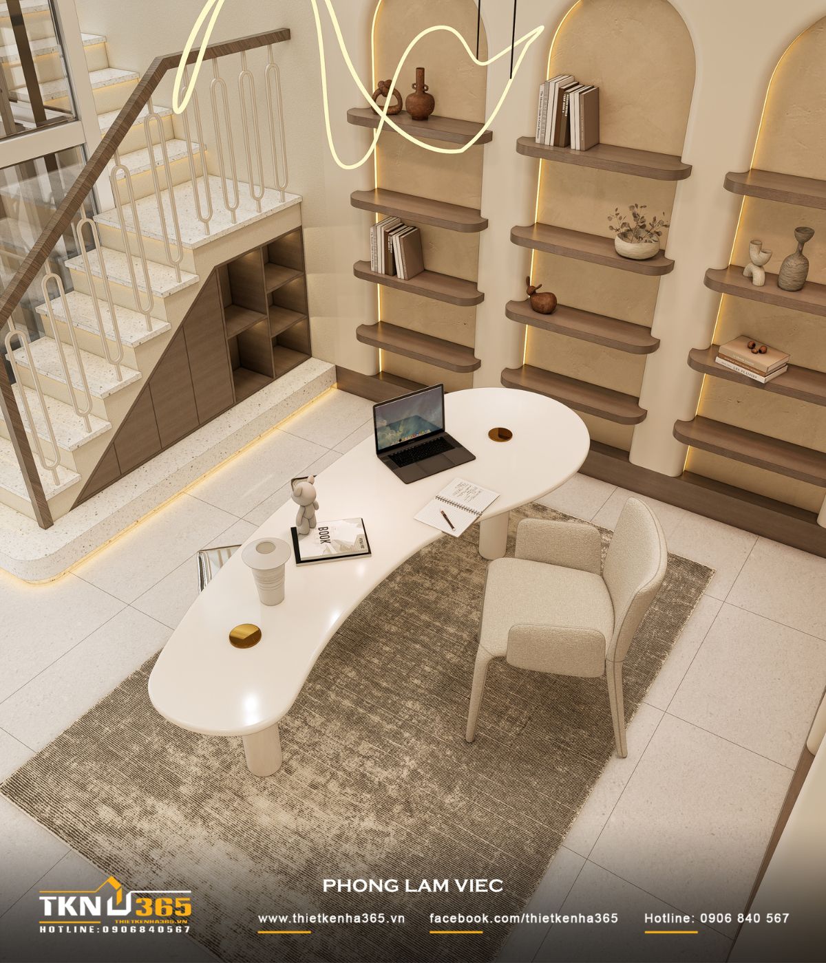 Không gian làm việc liên thông với khu vực giao thông, đảm bảo linh hoạt nhưng vẫn đủ riêng tư