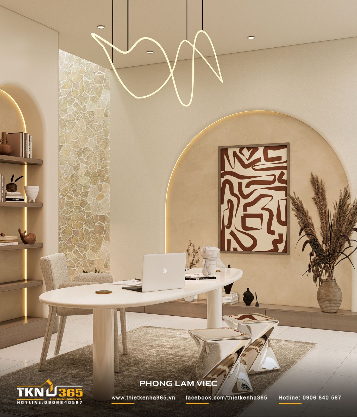 Phòng làm việc trong nhà phố 5 tầng gọn gàng, tối ưu diện tích và công năng