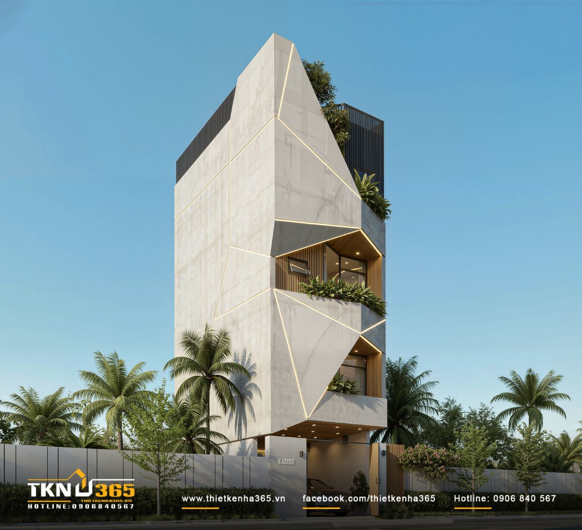 Sự đối lập giữa khối đặc b&ecirc; t&ocirc;ng v&agrave; khoảng rỗng logia trong thiết kế nh&agrave; phố 5 tầng hiện đại K&rsquo;S House