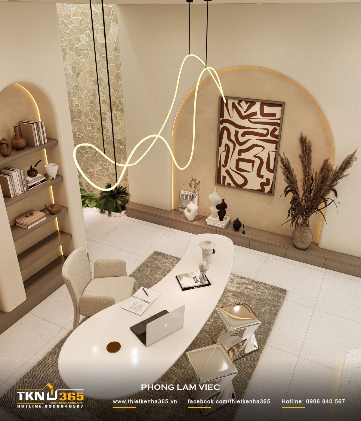 Hệ kệ trang trí âm tường trong phòng làm việc vừa lưu trữ vừa tăng chiều sâu thẩm mỹ