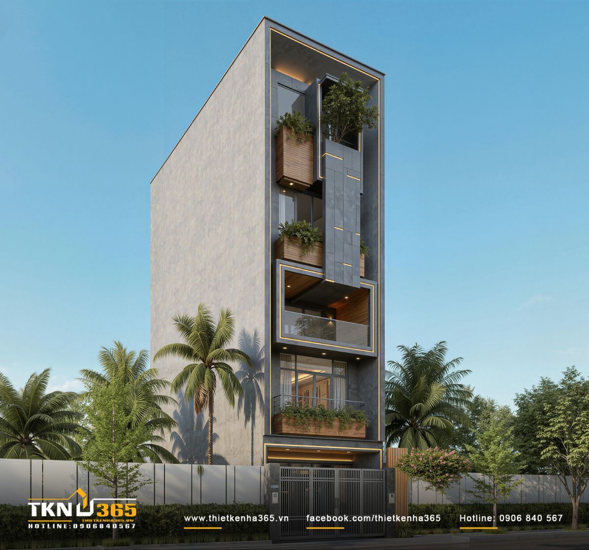 Nh&agrave; phố 5 tầng bộc lộ r&otilde; sự tiết chế trong tạo h&igrave;nh, bề mặt vật liệu được giữ tinh giản để t&ocirc;n l&ecirc;n tổng thể kiến tr&uacute;c