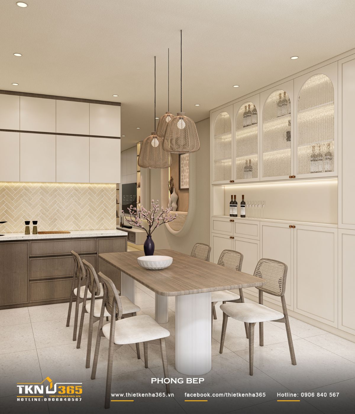 Không gian bếp - ăn kết nối trực tiếp với phòng khách, tạo dòng chảy sinh hoạt liền mạch và gần gũi