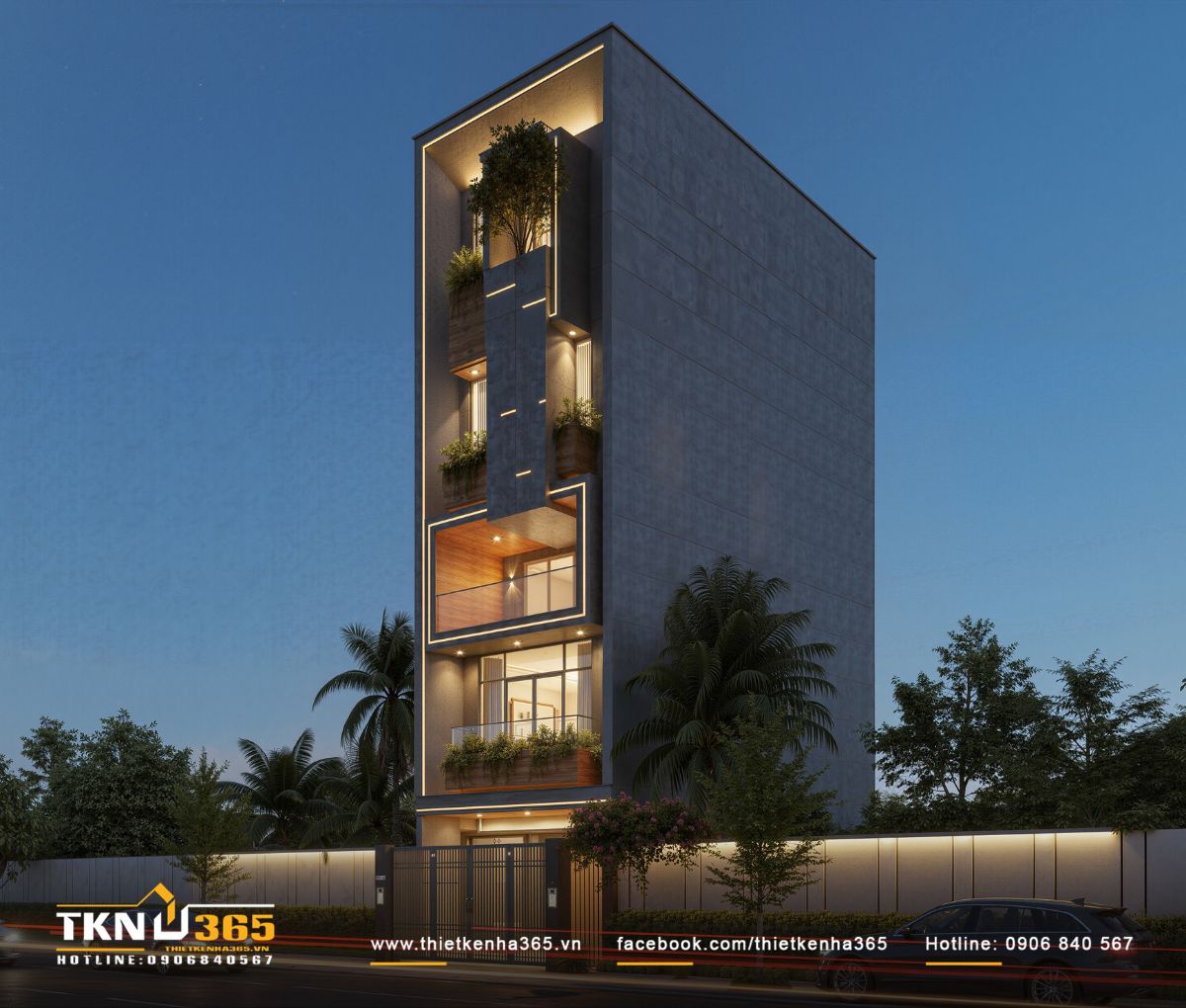 Khi đ&ecirc;m xuống, nh&agrave; phố 5 tầng trở n&ecirc;n nổi bật với hệ đ&egrave;n nhấn tinh tế, l&agrave;m r&otilde; từng đường n&eacute;t v&agrave; cấu tr&uacute;c khối