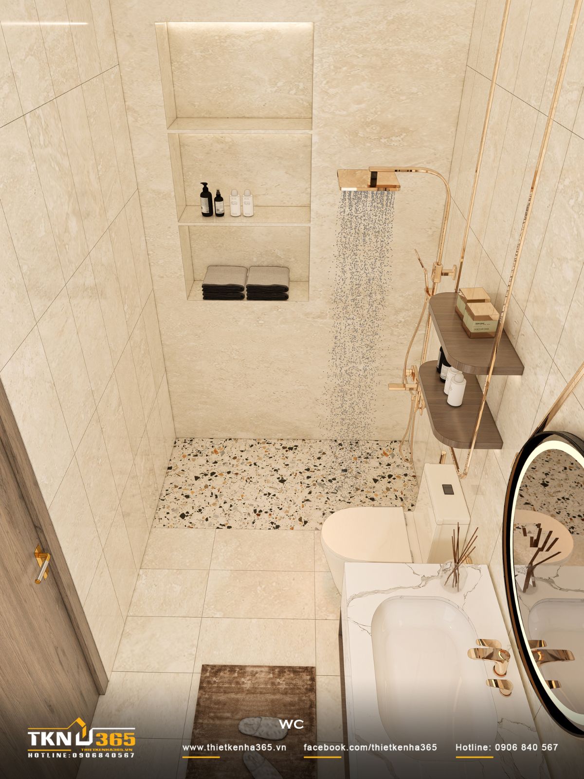 Hốc tường âm tích hợp ánh sáng gián tiếp vừa tăng khả năng lưu trữ, vừa tạo chiều sâu cho không gian