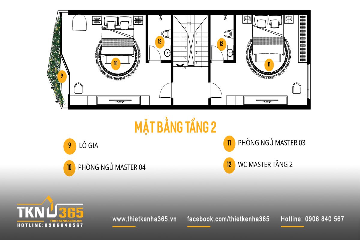 Mặt bằng tầng 2 nh&agrave; phố 5 tầng tiếp tục duy tr&igrave; cấu tr&uacute;c logia v&agrave; ph&ograve;ng ngủ, tăng khả năng th&ocirc;ng gi&oacute; v&agrave; lấy s&aacute;ng tự nhi&ecirc;n