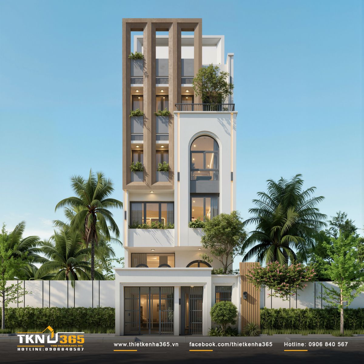 Mặt tiền nh&agrave; phố 6 tầng 6x18m nổi bật với hệ khung đứng tạo nhịp điệu v&agrave; chiều s&acirc;u kiến tr&uacute;c