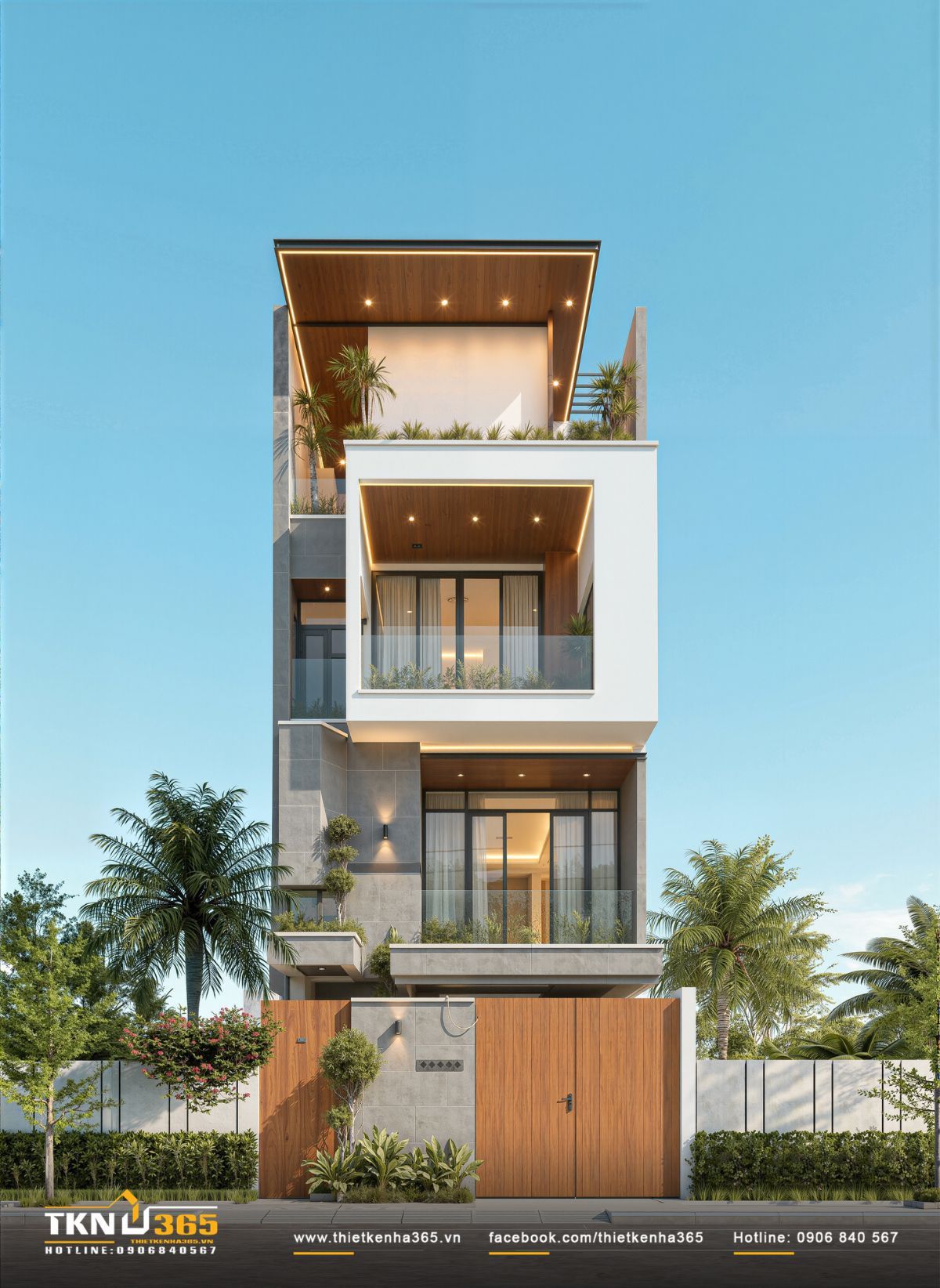 Mẫu nhà ống 5x20m 4 tầng đẹp theo phong cách Japandi với công năng bố trí hợp lý, đáp ứng nhu cầu sử dụng của gia đình đông người