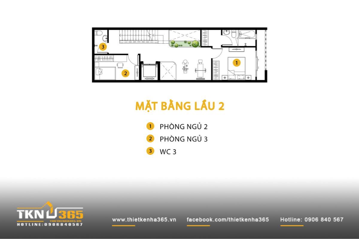 Thiết kế nhà phố 4 tầng 5x20m dành tầng 3 cho khu vực riêng tư của các thành viên trong gia đình