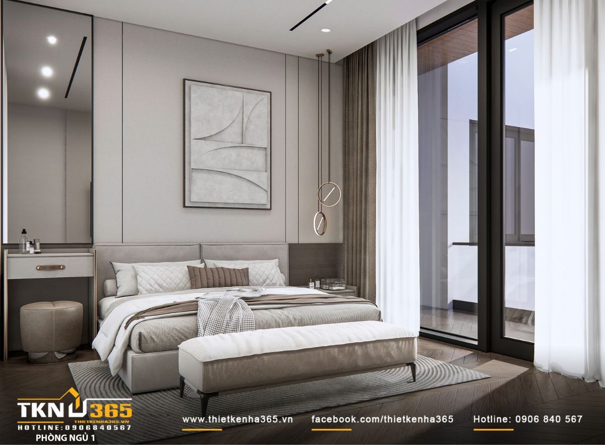 Thiết kế nội thất biệt thự hiện đại 1 trệt 2 lầu ở Bình Tân | Nhà Chị Hương 15 Không gian tận dụng cửa kính lớn để đón sáng tự nhiên, giúp phòng luôn thoáng và rộng hơn