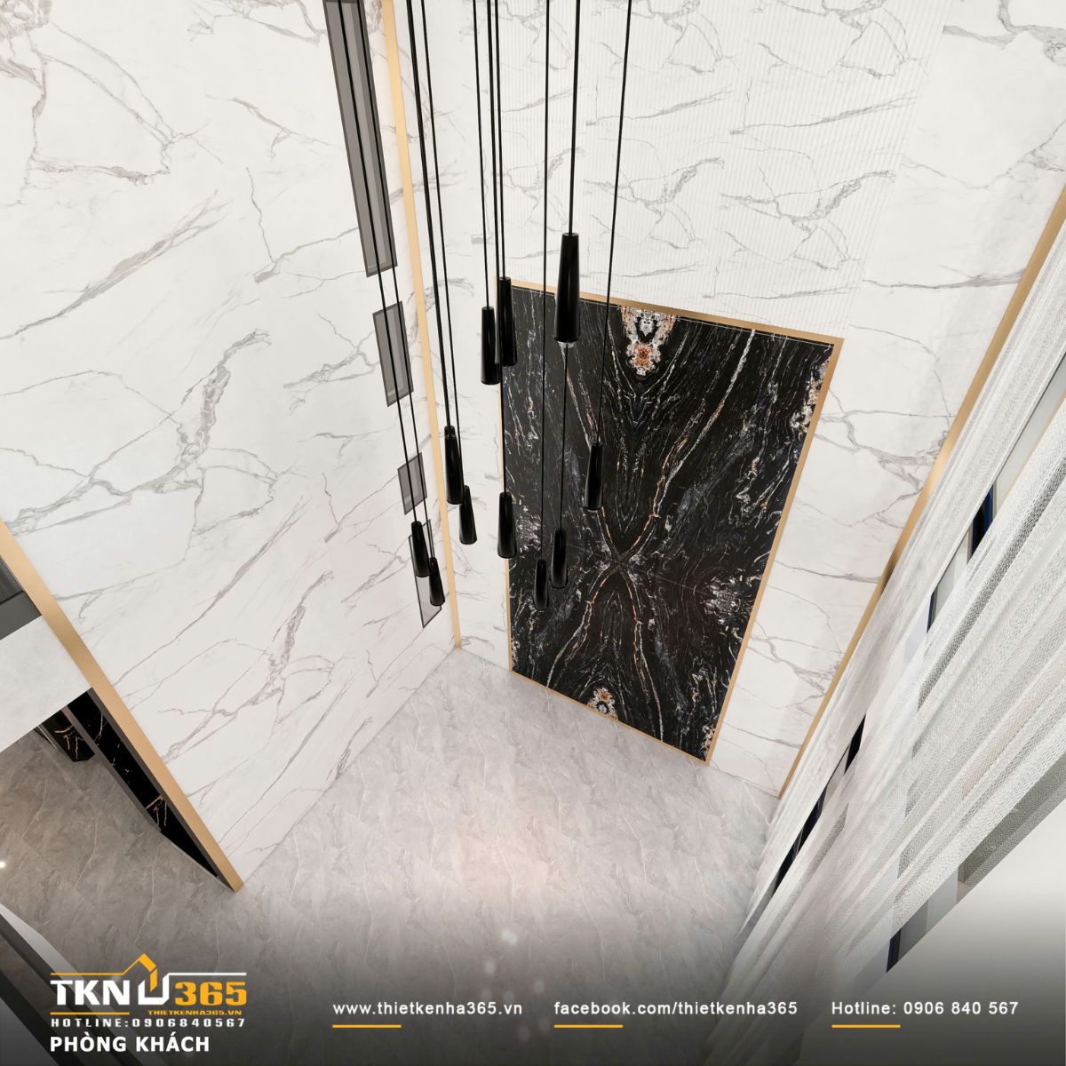 Góc nhìn từ trên cao làm rõ sự liên kết giữa vật liệu đá và ánh sáng, giúp không gian trở nên liền mạch và thoáng rộng