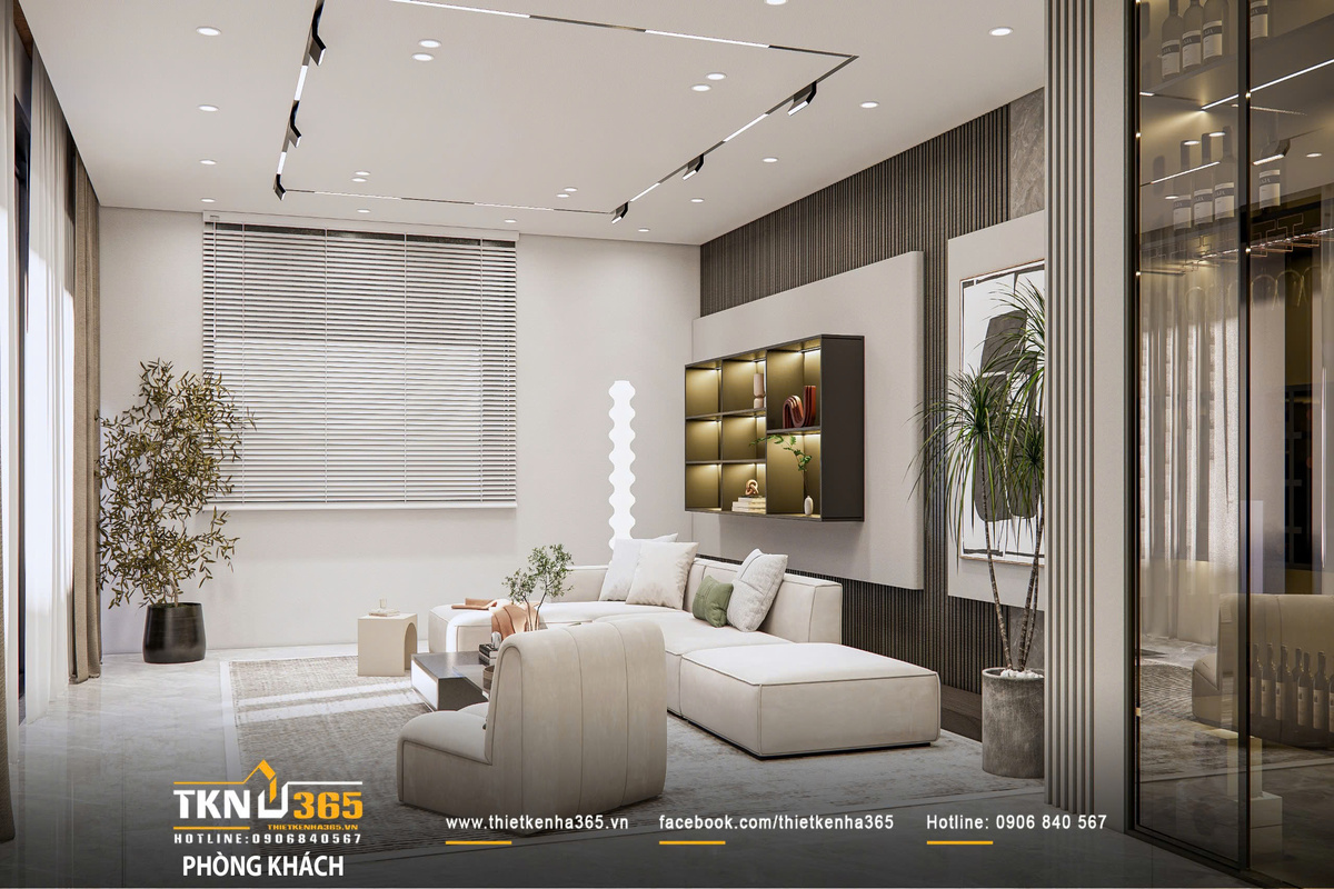 Thiết kế nội thất biệt thự hiện đại 1 trệt 2 lầu ở Bình Tân | Nhà Chị Hương 4 Tranh treo và cây xanh được bố trí hợp lý, tạo cảm giác thư giãn và gần gũi