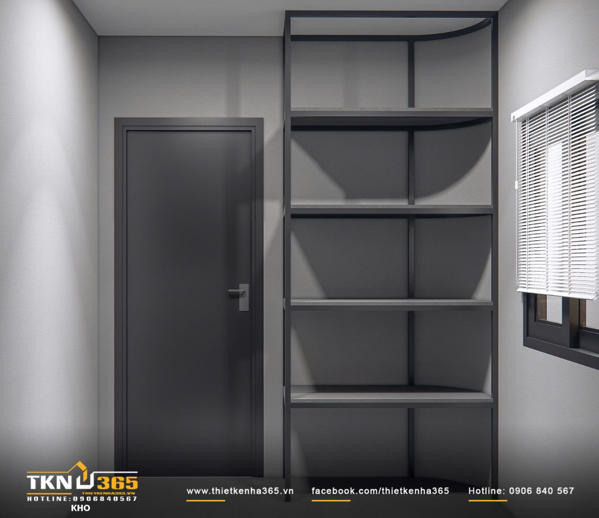 Khu vực kho sử dụng hệ kệ và cửa phẳng đồng bộ, kết hợp ánh sáng tự nhiên và nhân tạo, giữ được sự gọn gàng và dễ kiểm soát