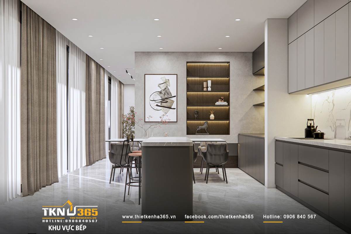 Thiết kế nội thất biệt thự hiện đại 1 trệt 2 lầu ở Bình Tân | Nhà Chị Hương 6 Bố cục mở kết hợp cửa kính lớn giúp không gian luôn ngập tràn ánh sáng tự nhiên