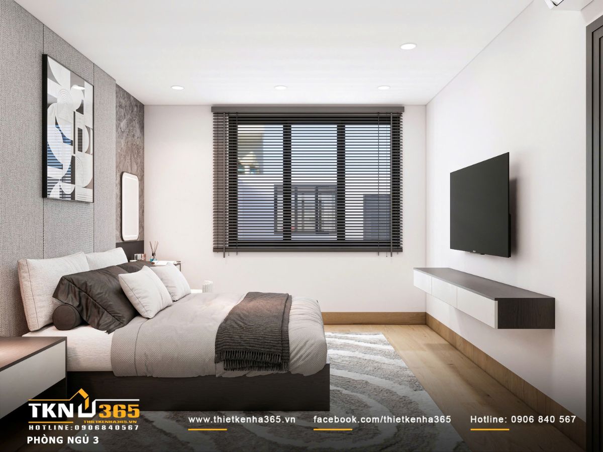 Cửa sổ kính lớn với hệ rèm giúp kiểm soát ánh sáng linh hoạt, mang lại sự thông thoáng và dễ chịu trong suốt ngày dài