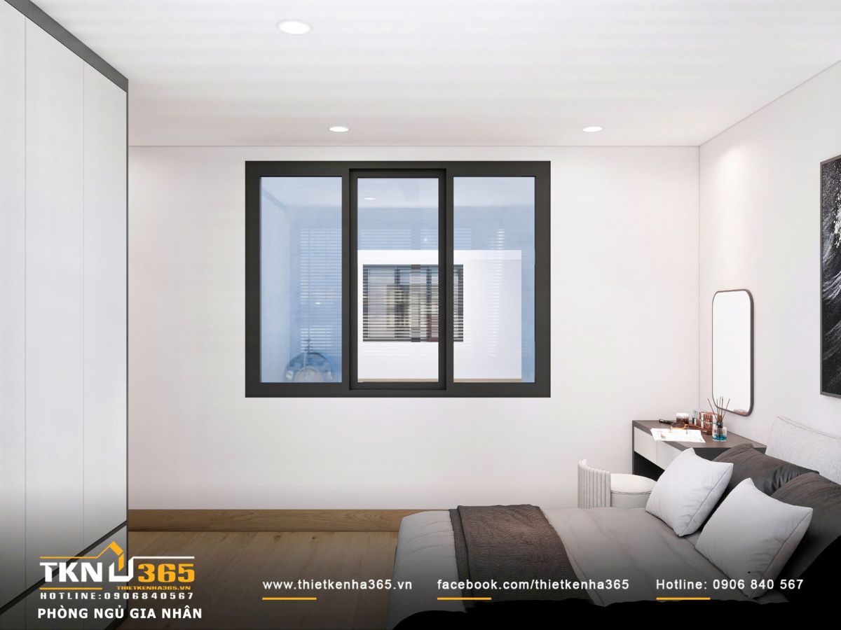 Góc bàn trang điểm đặt sát tường, thiết kế nhỏ gọn với gương bo góc mềm mại, phù hợp với nhu cầu sử dụng cơ bản